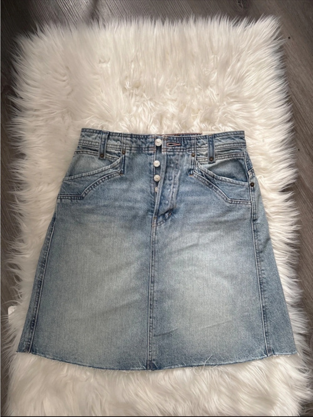 Free People We The Free Light Blue Denim A-Line Button-Front Skirt